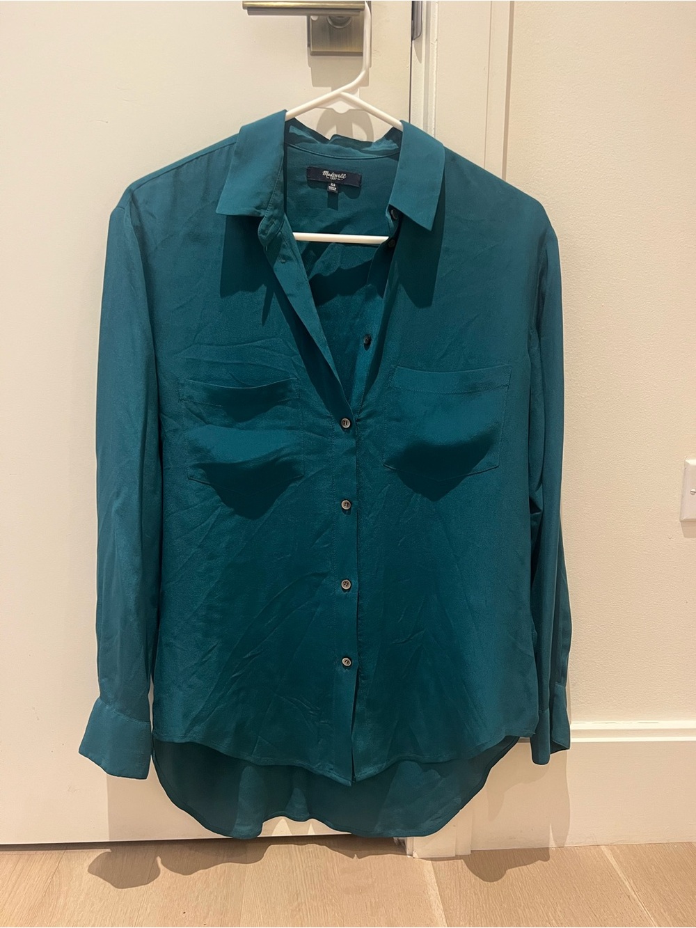 Madewell Teal Button-Down Silk Blouse